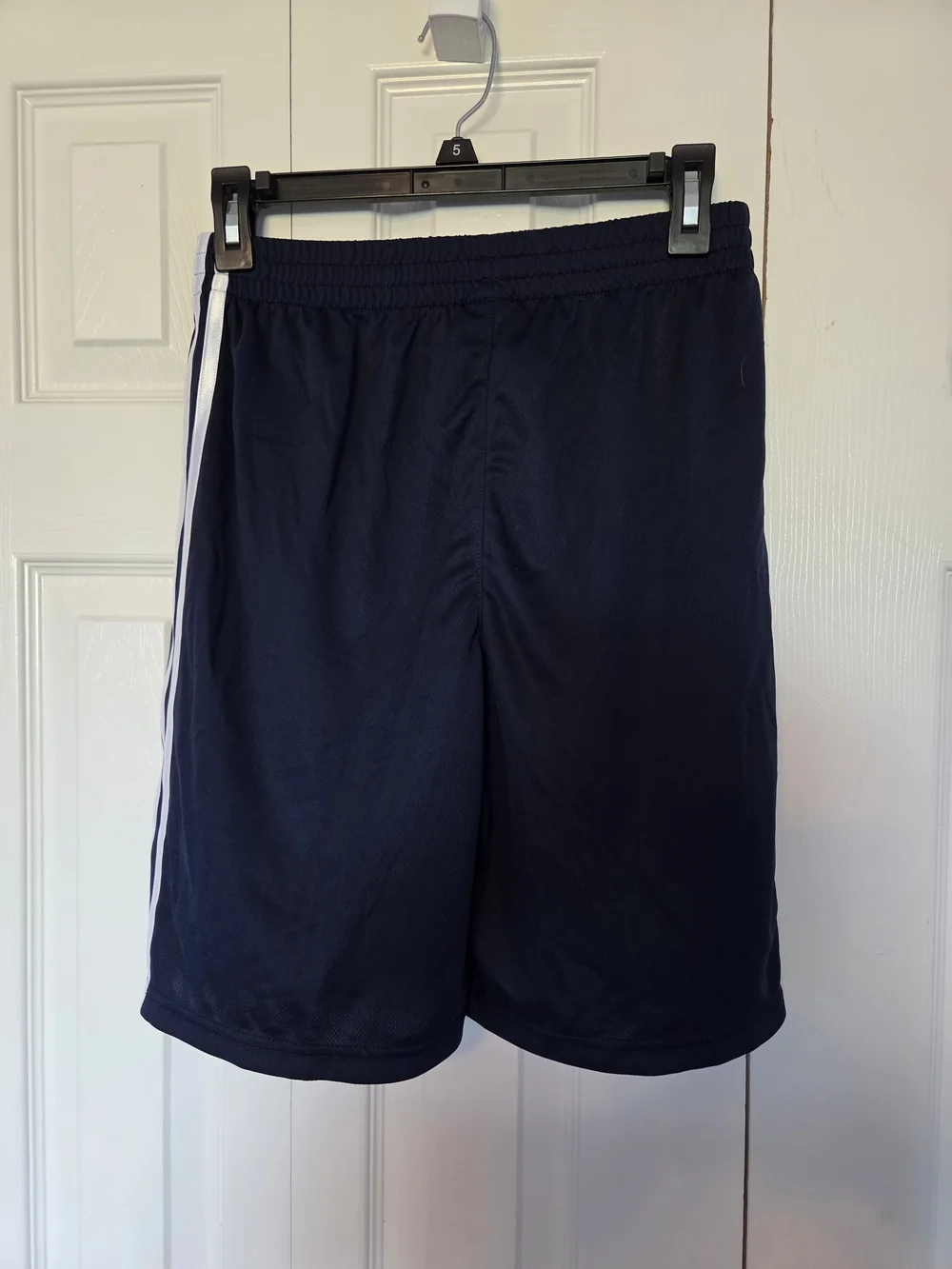 Adidas Navy Blue Athletic Shorts with White Stripes